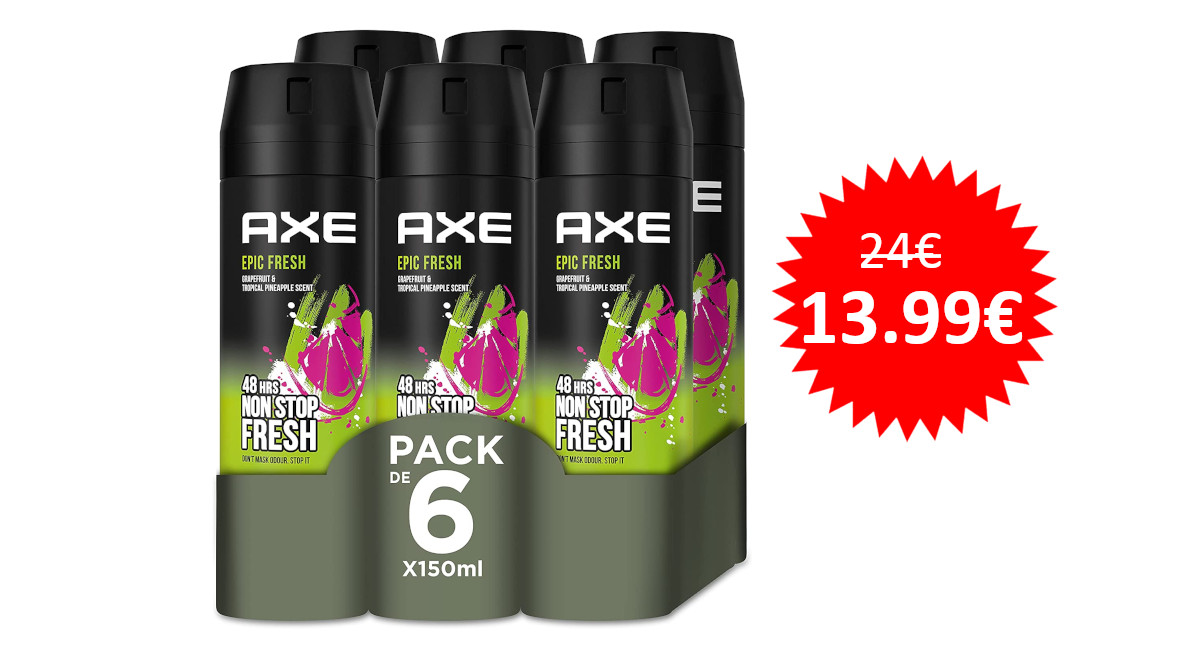 ¡Precio mínimo histórico! Pack de 6 desodorante Axe Epic Fresh sólo 13.99 euros.