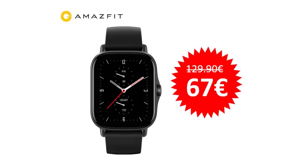 ¡Código descuento! Smartwatch Amazfit GTS 2e sólo 67 euros. Te ahorras 63 euros. En negro y en verde.