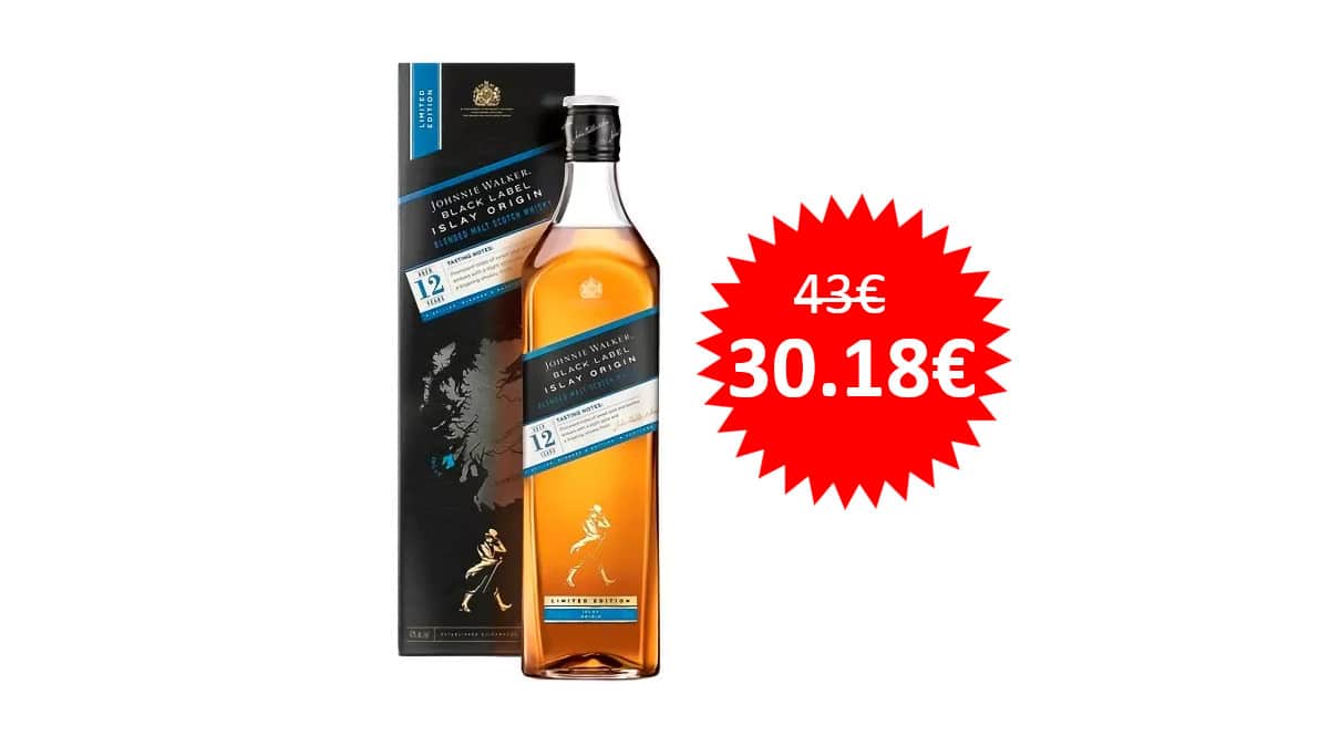 ¡Llega para Navidad! Whisky Johnnie Walker Black Origins Islay, 1L, sólo 30 euros. Mínimo histórico.