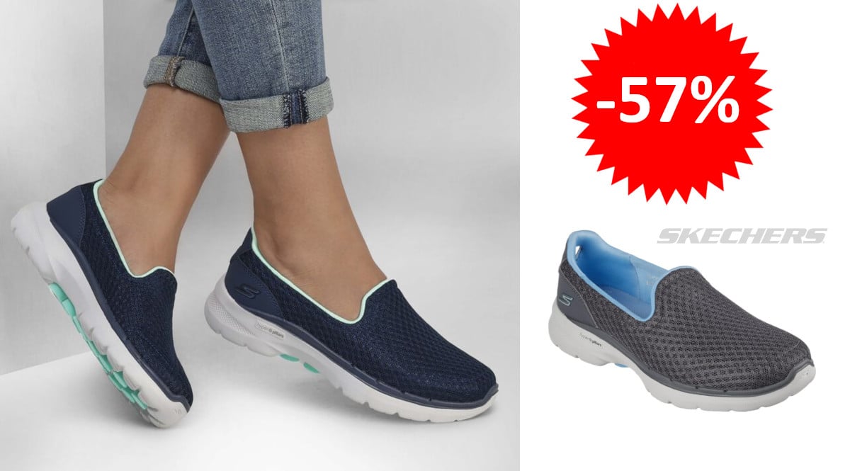 ¡¡Chollo!! Zapatillas para mujer Skechers Go Walk 6 Big Splash sólo 36.95 euros. 57% de descuento. En gris y en turquesa.
