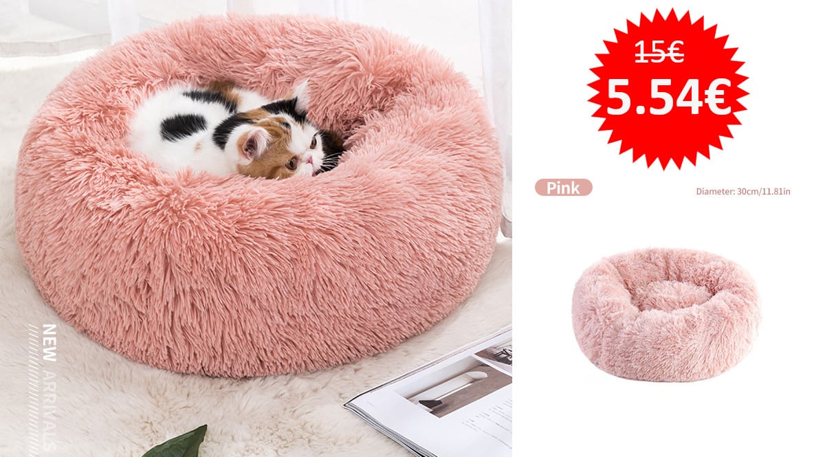 ¡¡Chollo!! Cama redonda de felpa de 30cm de diámetro para gato o perro sólo 5.54 euros. 63% de descuento.