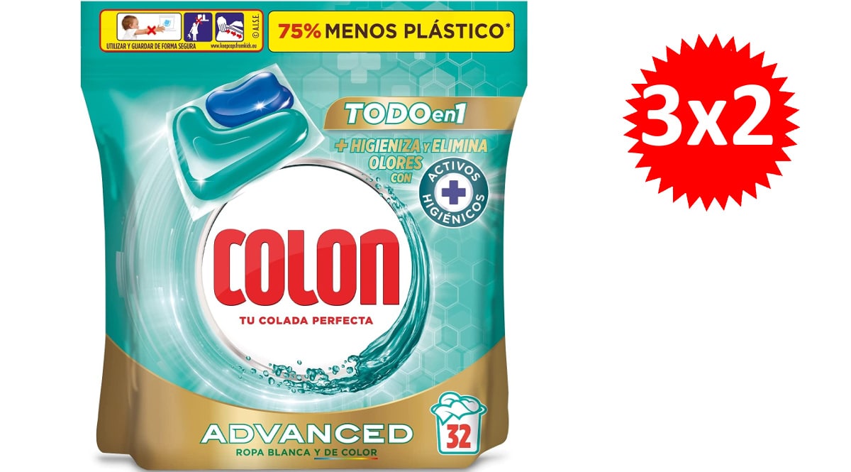 Cápsulas de detergente para ropa Colon Advance baratas, detergente de marca barato, ofertas en supermercado, chollo