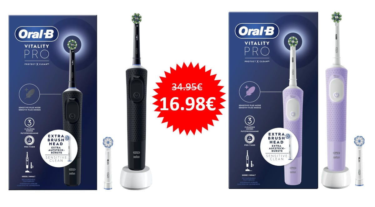 ¡Oferta Flash Miravia! Cepillo eléctrico Oral-B Vitality Pro sólo 16.98 euros. 53% de descuento. En negro y en lila.