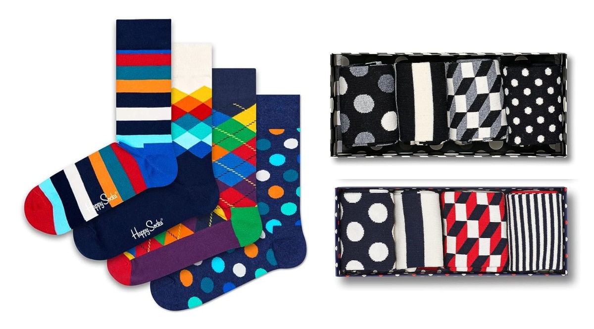 Pack de 4 pares de calcetines Happy Socks baratos, ropa de marca barata, ofertas en calcetines chollo