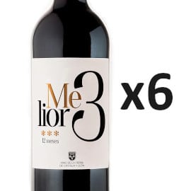 ¡¡Chollo!! 6 botellas de vino Melior 3 2018, V.T. Castilla y León, sólo 35 euros. 57% de descuento.