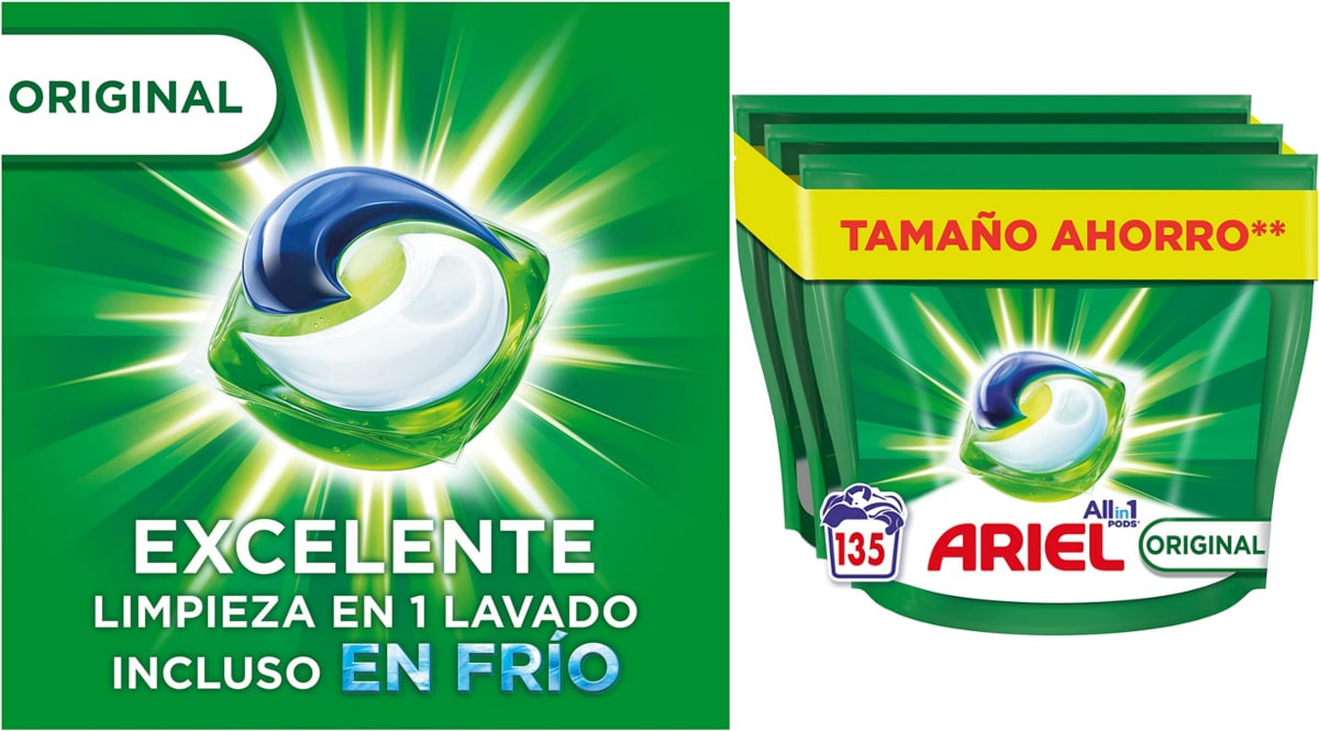 Pack de 135 cápsulas de detergente Ariel Original All in One barato. Ofertas en supermercado, chollo
