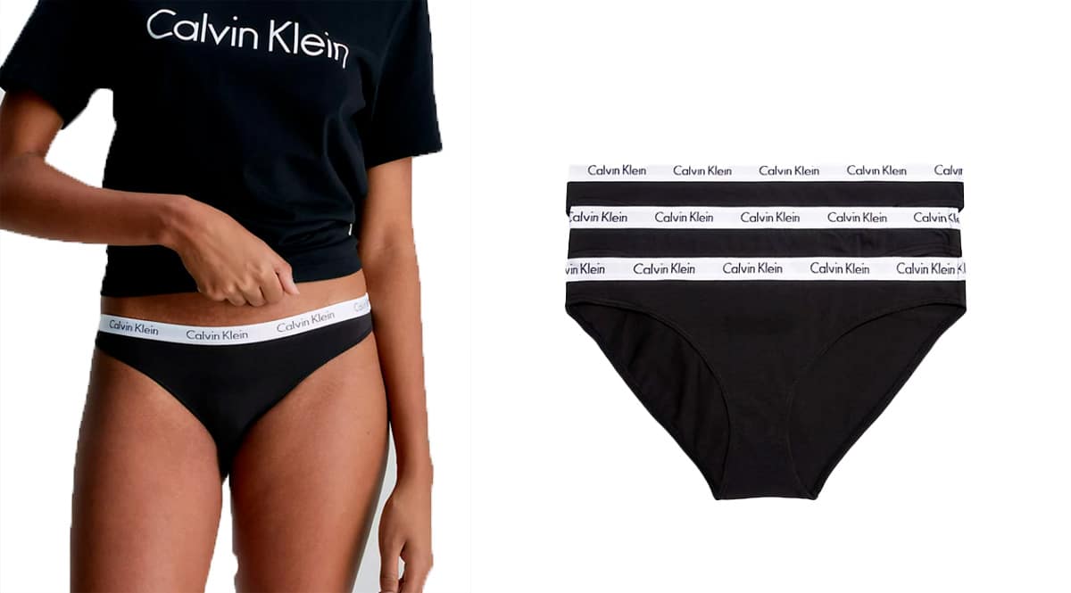 Pack de 3 braguitas Calvin Klein baratas, ropa de marca barata, ofertas en ropa interior chollo