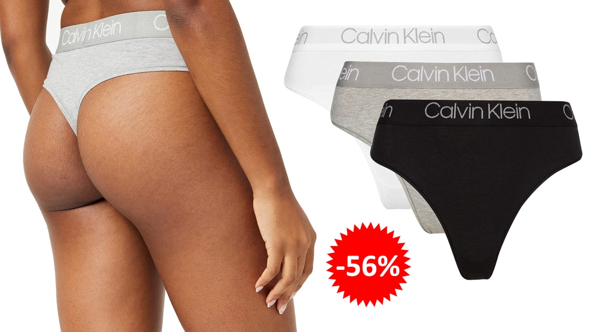 Pack de 3 tangas Calvin Klein baratos, ropa de marca barata, ofertas en ropa interior chollo