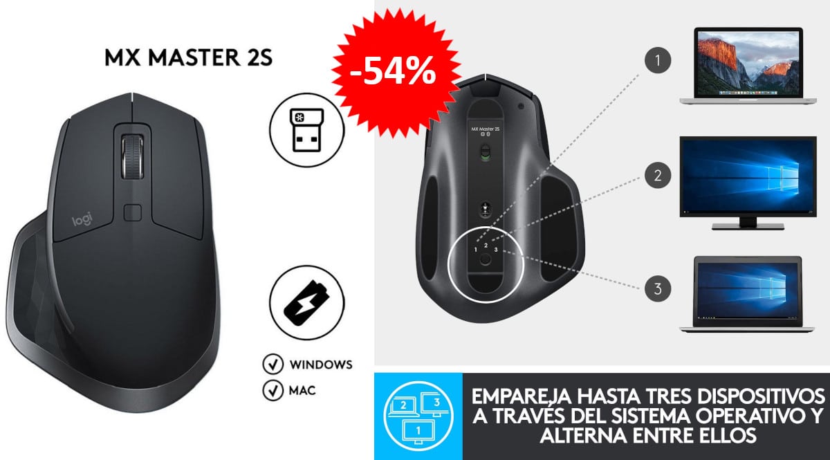 ¡¡Chollo!! Ratón Bluetooth Logitech MX Master 2S sólo 50 euros. 54% de descuento.