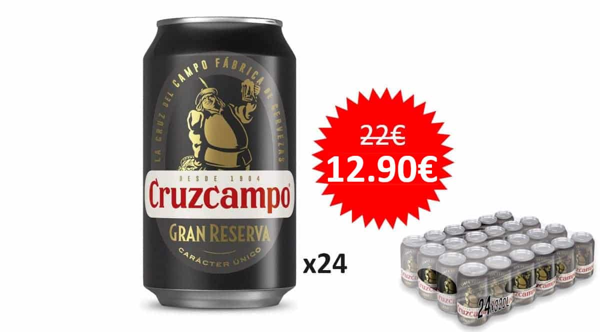 ¡Oferta Flash Miravia! Pack de 24 latas de cerveza Cruzcampo Gran Reserva sólo 12.90 euros. ¡Sólo hoy!