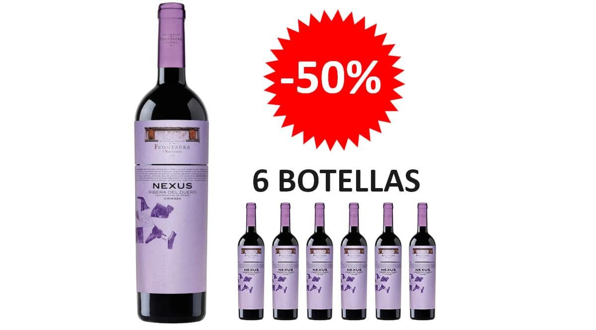 ¡¡Chollo!! 6 botellas de vino Nexus Crianza 2015, D.O. Ribera del Duero, sólo 54 euros. 50% de descuento.