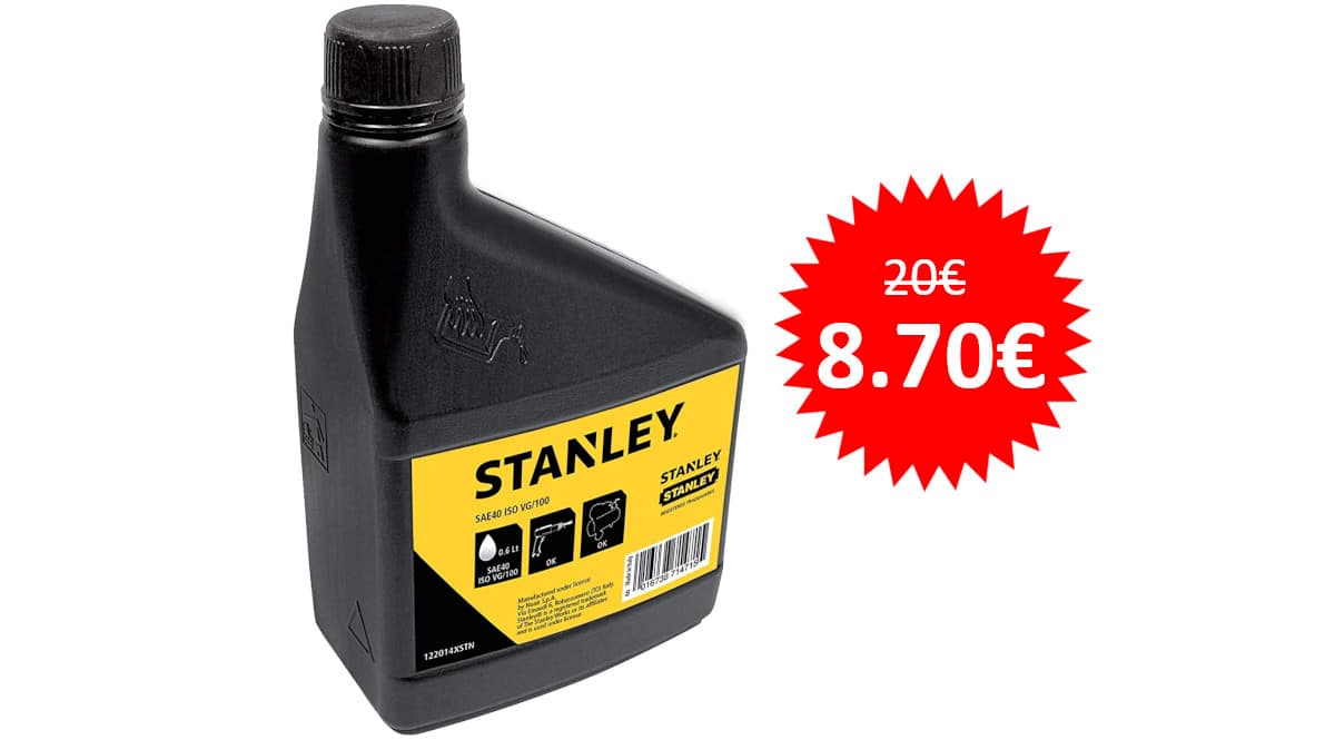 ¡Precio mínimo histórico! Aceite para herramientas y compresores Stanley sólo 8.70 euros. 57% de descuento.