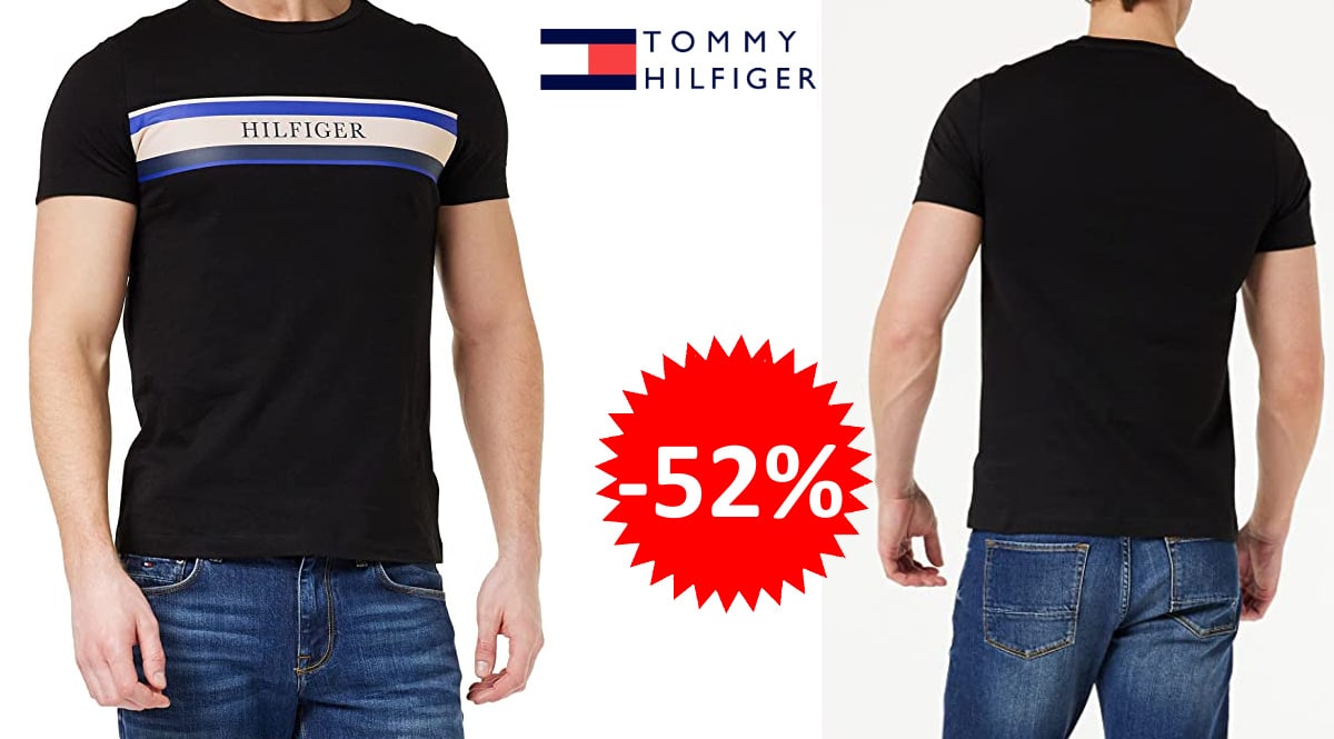 Camiseta Tommy Hilfiger Logo Stripe barata, camisetas de marca baratas, ofertas en ropa, chollo