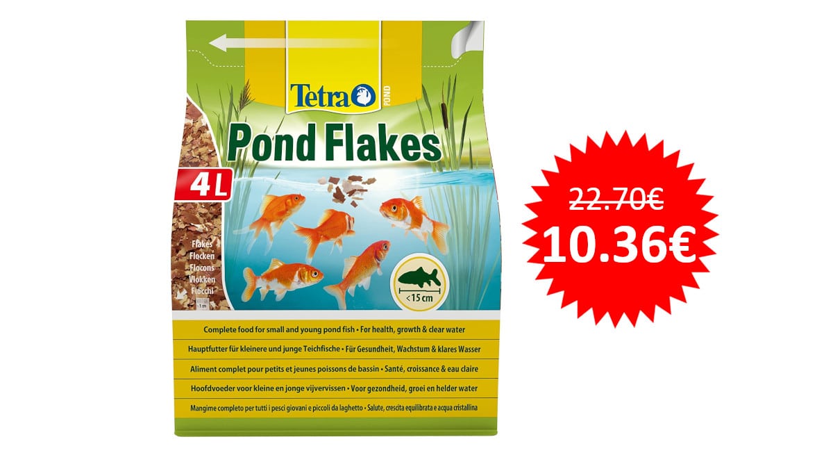 ¡Precio mínimo histórico! Comida para peces pequeños y jóvenes Tetra Pond Flakes 4L sólo 10.36 euros. 54% de descuento.
