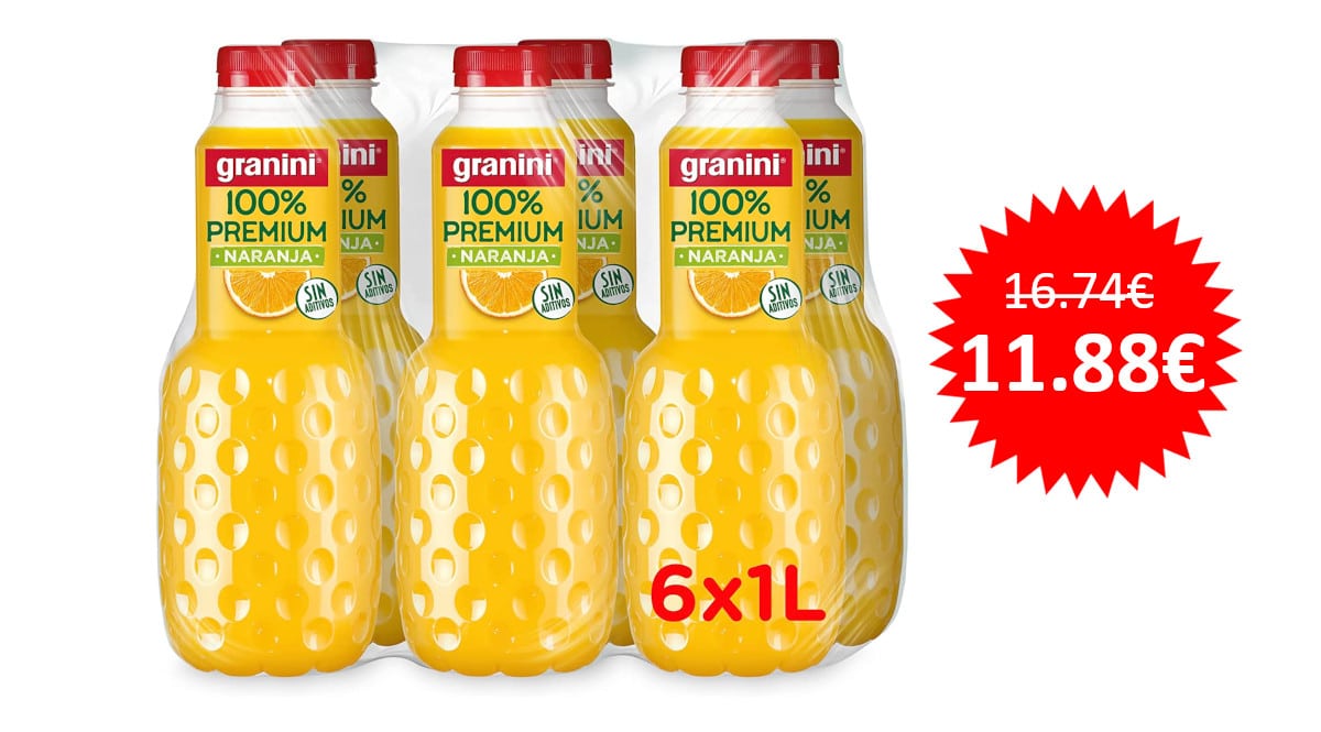 ¡Precio mínimo histórico! Pack de 6 zumo de naranja Granini de 1L sólo 11.88 euros.
