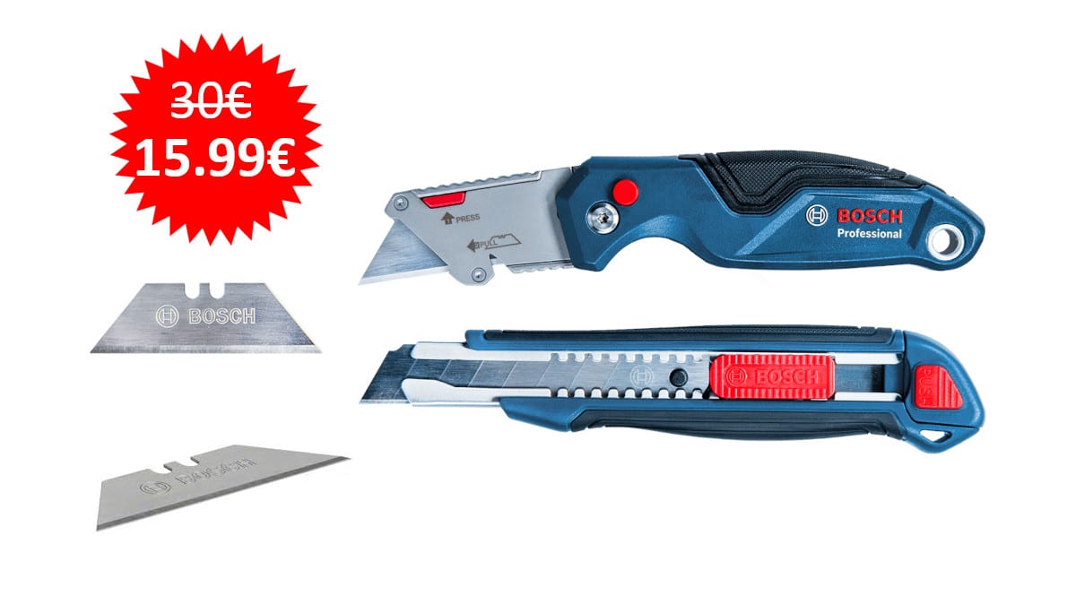 ¡Precio mínimo histórico! Set Bosch Professional de navaja y cúter + 2 cuchillas sólo 15.99 euros.