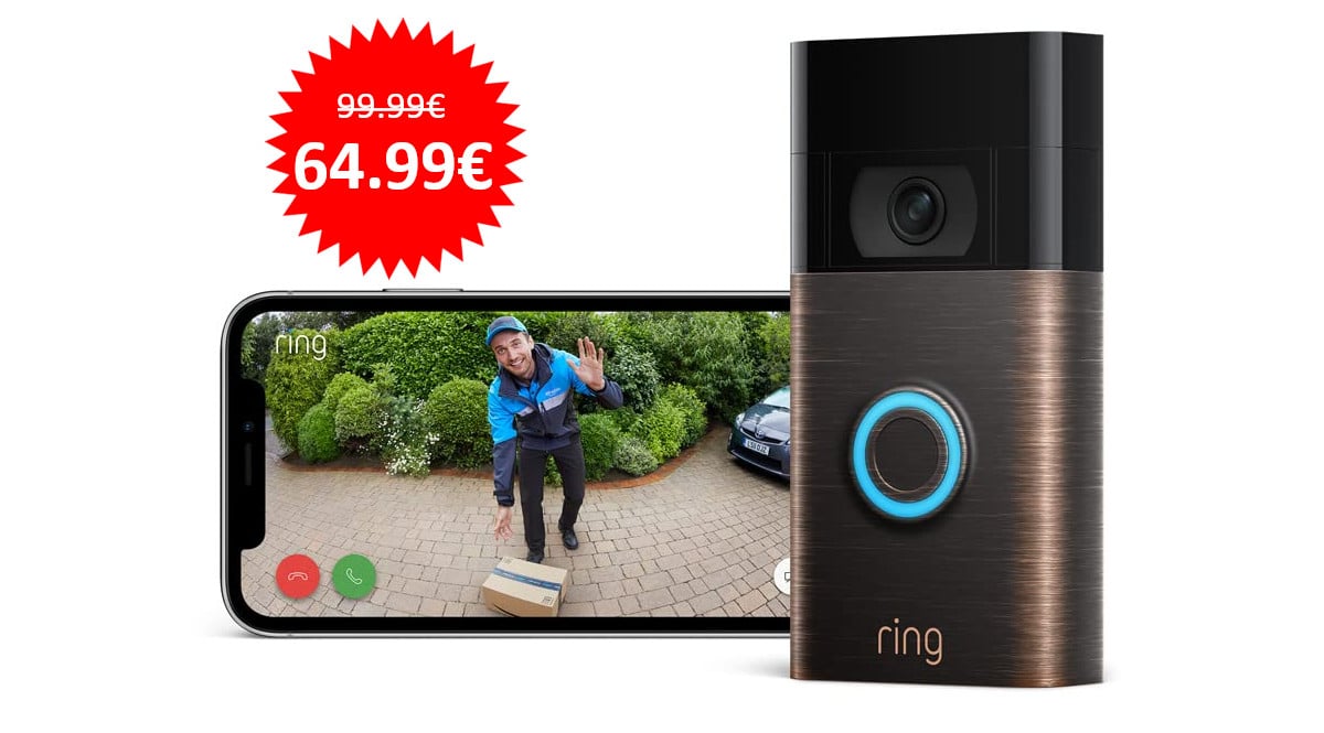¡Precio mínimo histórico! Videotimbre Ring Video Doorbell sólo 64.99 euros. Te ahorras 35 euros.