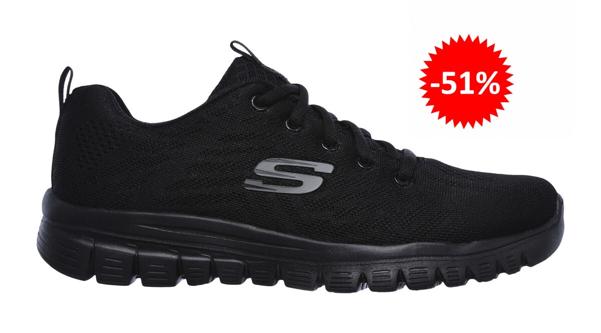 Zapatillas para mujer Skechers Graceful Get Connected negras baratas, calzado de marca barato, ofertas en zapatillas chollo