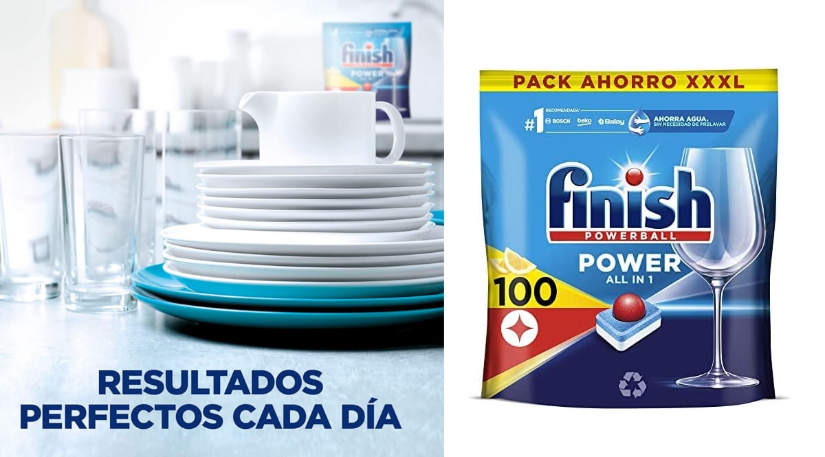 100 pastillas de detergente para lavavajillas Finish Powerball baratas, chollo