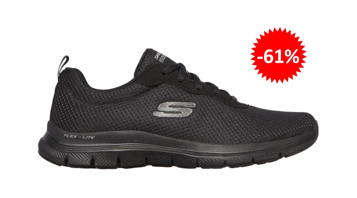 Zapatillas Skechers Flex Appeal 4.0 negras baratas, calzado de marca barato, ofertas en zapatillas chollo