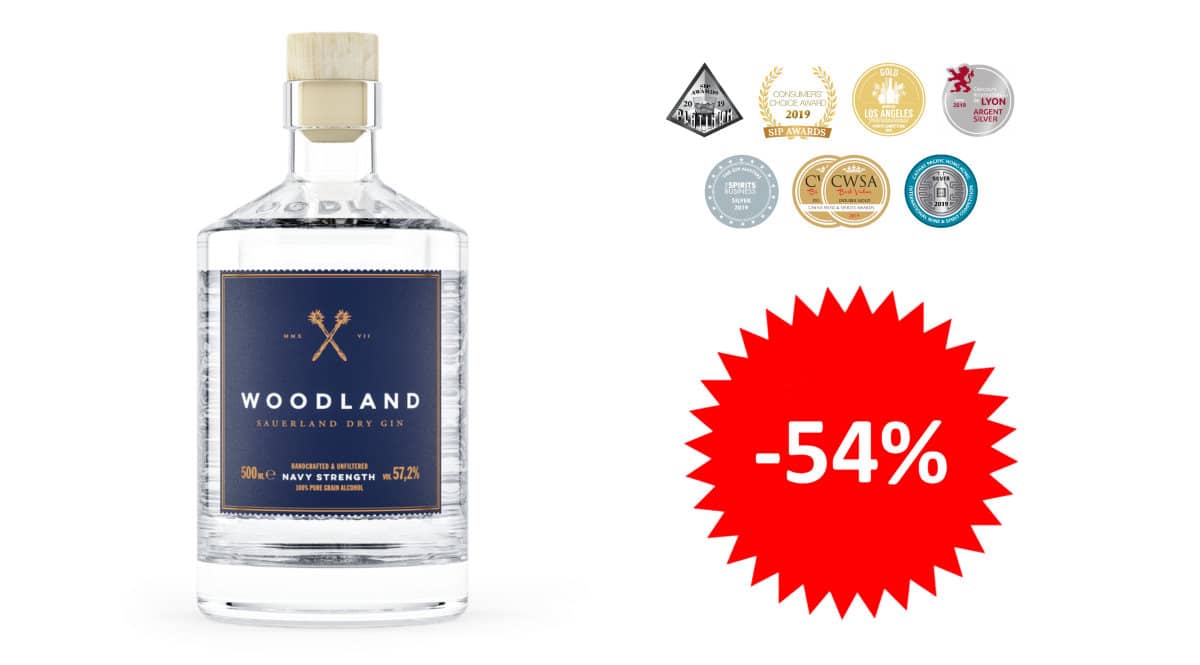 Ginebra Woodland Sauerland Dry Gin Navy Strength barata, ofertas en ginebras premium, ginebra premium barata, chollo