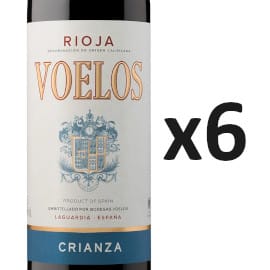 ¡¡Chollo!! 6 botellas de vino Voelos Crianza 2020 D.O.Ca. Rioja sólo 38 euros. 53% de descuento.